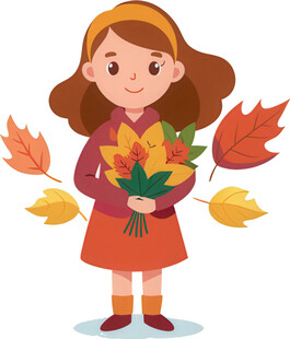 女孩持秋叶姿态优雅美丽免抠图