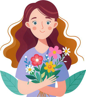 女孩捧鲜花笑容格外灿烂免抠图