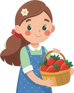 女孩提篮采摘蔬果草莓画面