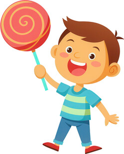 小孩拿棒棒糖开心样免抠图