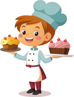 男孩扮厨师端美食展笑容免抠