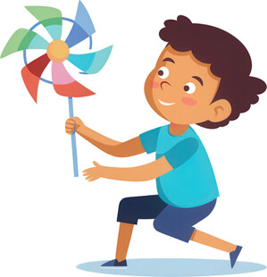 孩子玩风车互动很是开心免抠