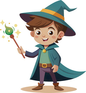 孩扮女巫施法充满奇幻感免抠