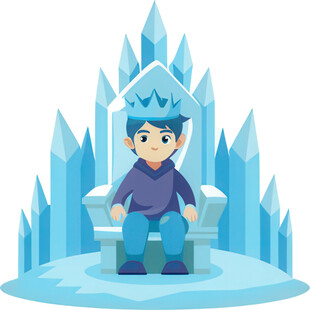 男孩扮骑士身处冰雪城堡冰封王座