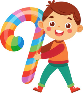 男孩抱彩虹糖果拐棍糖免抠