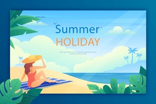 夏季沙滩人物插图