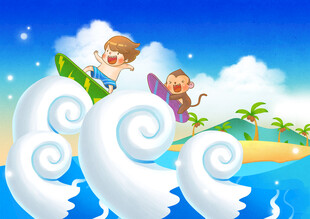 盛夏冲浪卡通插画