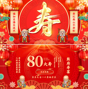 红色国潮祝寿生日展板