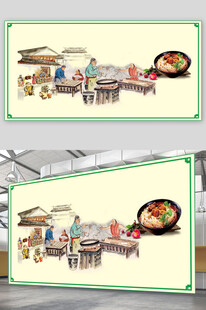 人物做饭摆摊拉面图面