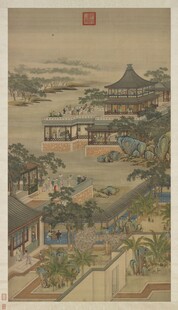清院本 十二月令图轴 八月赏月