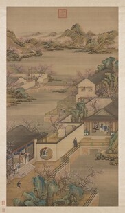 清院本 十二月令图轴 二月踏青