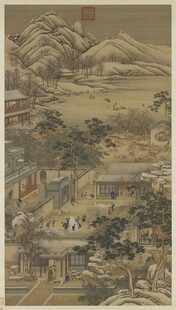 清院本 十二月令图轴 腊月赏雪