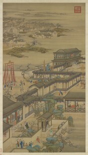 清院本 十二月令图轴 正月观灯