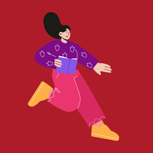 手绘读书女孩