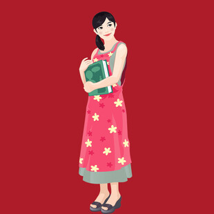 手绘读书女孩
