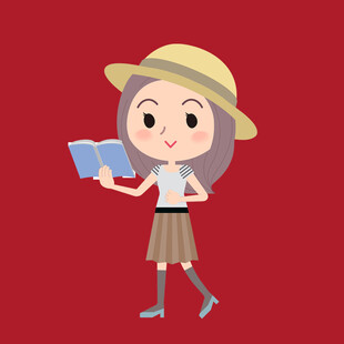 手绘读书女孩
