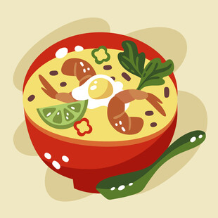 鲜虾面插画