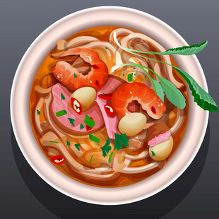 鲜虾面插画