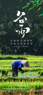绿色谷雨时节农民插秧习俗海报