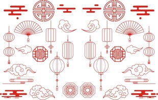 雕花边框灯笼扇子