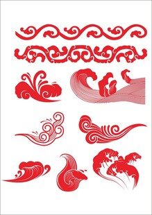 浪花矢量花纹插画免扣元素
