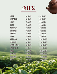 茶楼价目表