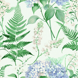 清新花卉蕨类植物图案