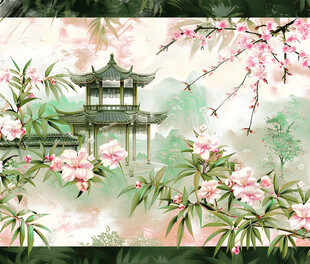 古风园林桃花美景图