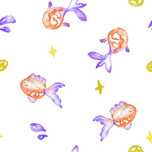 梦幻手绘金鱼与星星图案