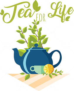绿色茶叶蓝色茶壶