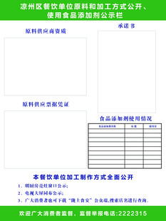 凉州区使用食品添加剂公示栏