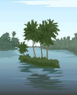矢量海洋椰树蓝天插画