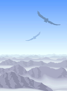 矢量山峰雄鹰飞翔插画