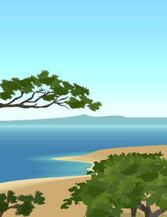 矢量海洋沙滩风景插画