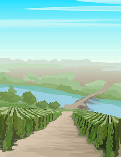 郊外小桥流水风景插画