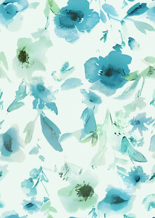 蓝白花卉水彩图案背景