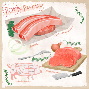猪肉派对食材插画