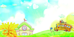 田园风光中的小屋与校车