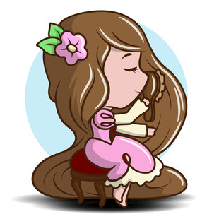 怀抱玩偶的长发萌系女孩
