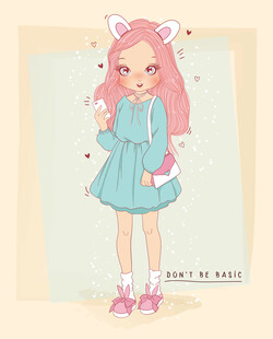 粉色系可爱少女插画