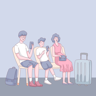 候车乘客专注玩手机场景