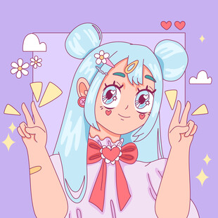 可爱双马尾少女比耶卖萌