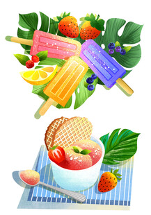 缤纷夏日冰品与水果组合