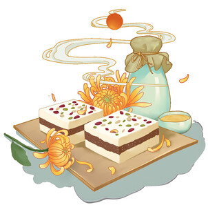 秋日桂花糕插画美食图