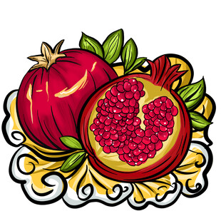 手绘石榴插画装饰图案