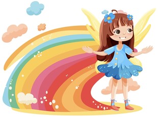 彩虹下的梦幻小女孩