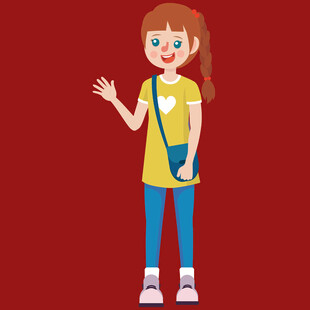 挥手的可爱背包小女孩
