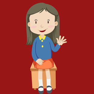 挥手女孩坐于木凳上