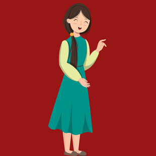 穿绿裙扎辫的可爱女孩