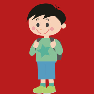 背着书包的快乐小男孩